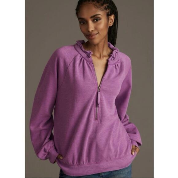 Anthropologie Pilcro Puff Sleeve Half Zip Pullover In Neon Purple Potion Sz M - Picture 6 of 9